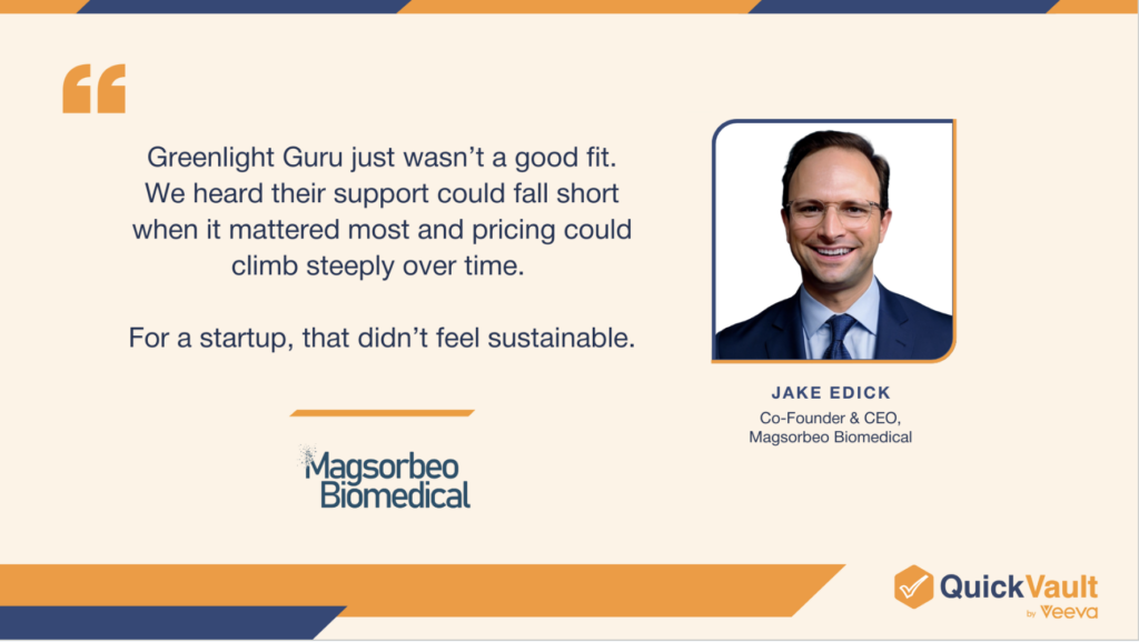Jake Edick Entirety Bio Quote, CEO, saying Greenlight Guru wasn't a good fit